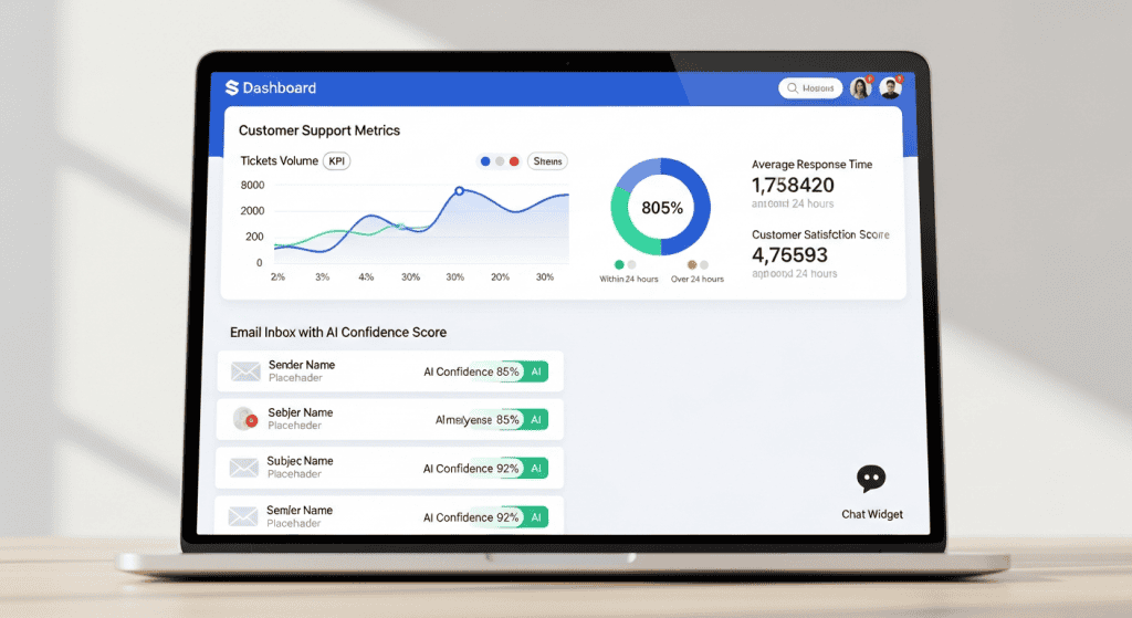 Trigli AI customer support dashboard showing email inbox and analytics