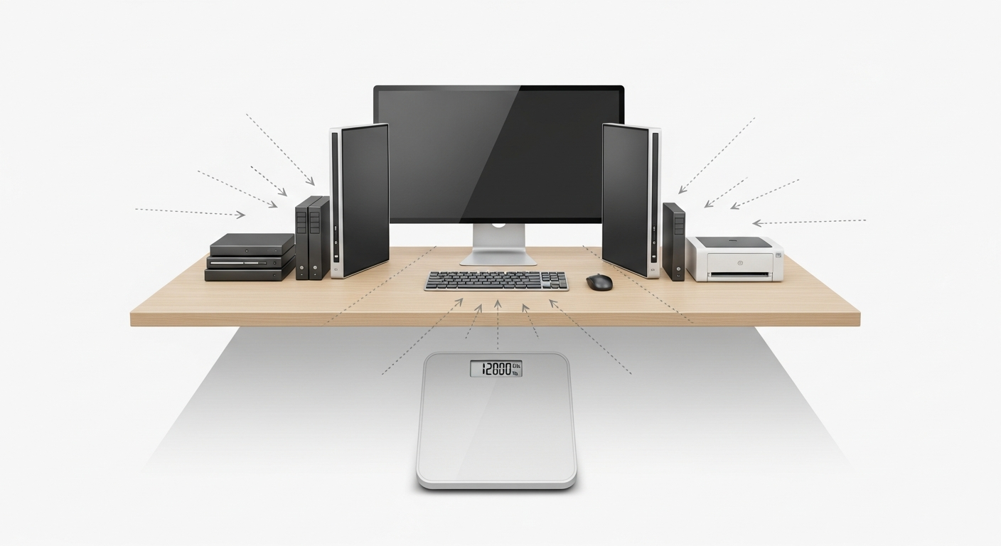Visual concept of the 80% weight capacity rule for standing desks