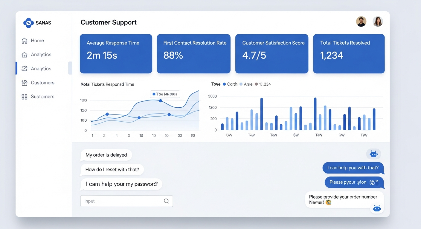 SaaS dashboard concept showing AI customer support analytics like Trigli