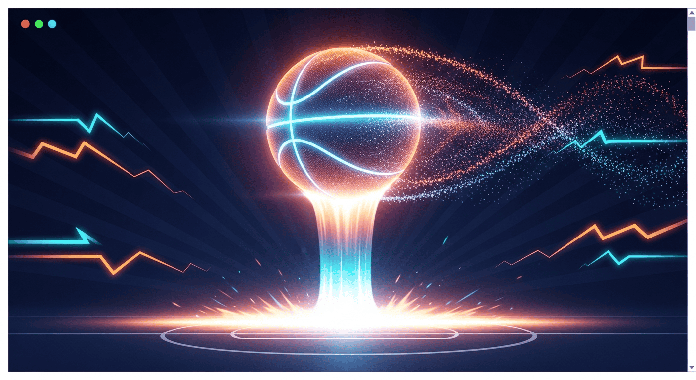 Claude-built HTML and CSS animation of a basketball with particle trails over a gradient background