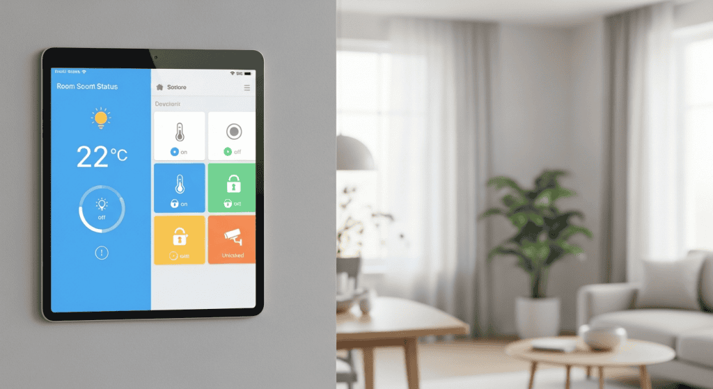 Home Assistant dashboard on a tablet showing smart home device controls