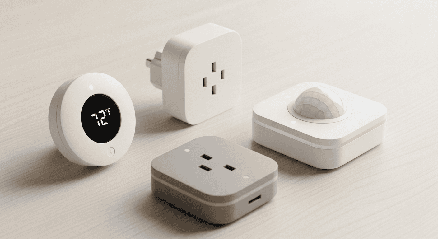 Collection of Zigbee smart home sensors including motion, door, and temperature devices
