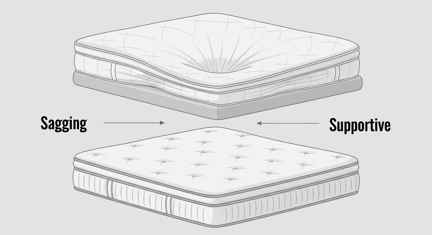 Concept diagram showing mattress sagging under heavy weight versus proper support distribution