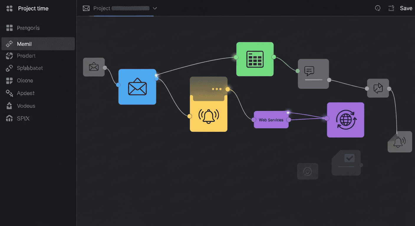 n8n visual workflow builder canvas with connected automation nodes