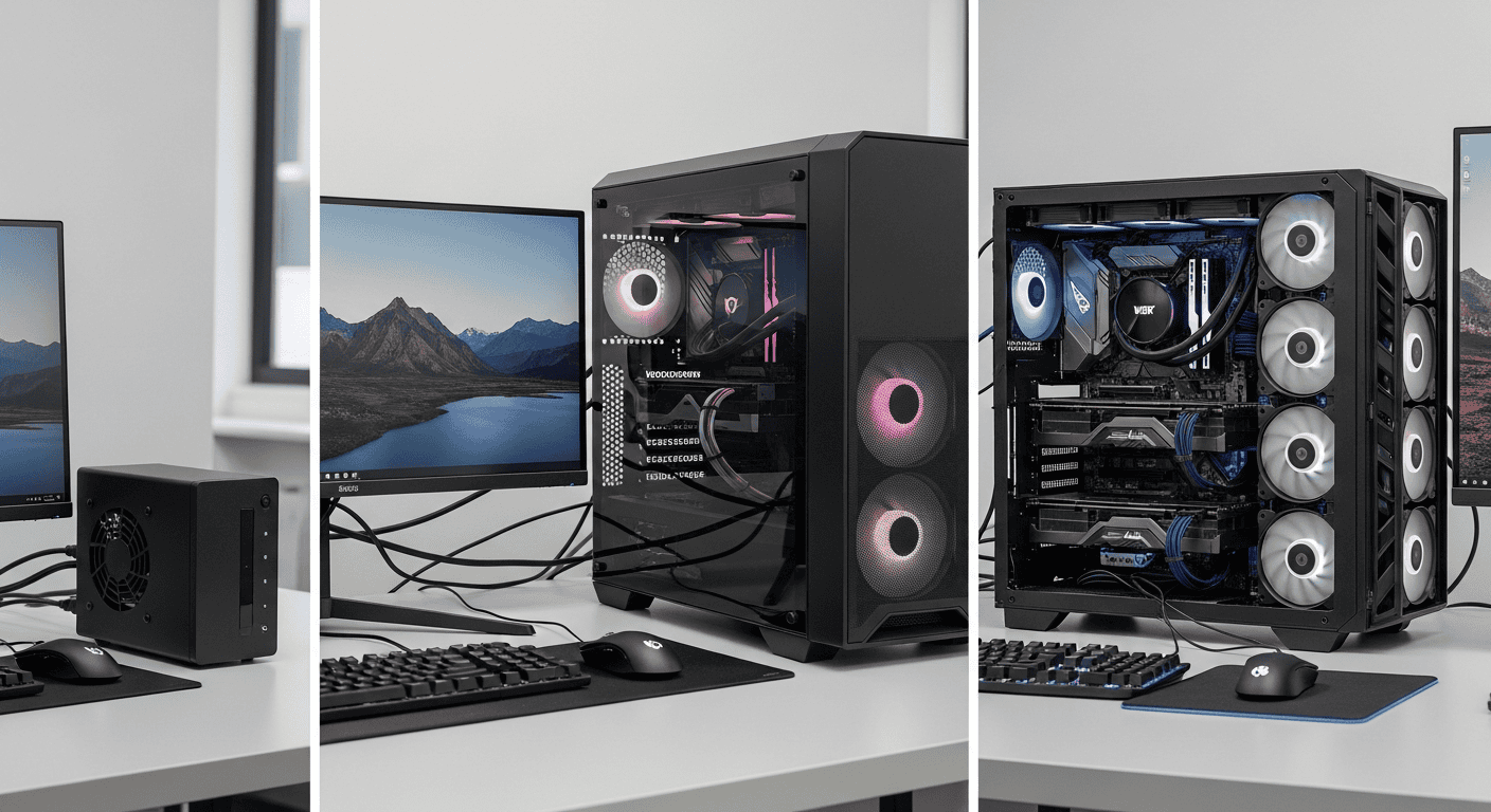 Hardware comparison showing budget, mid-range, and enthusiast computers for running AI locally