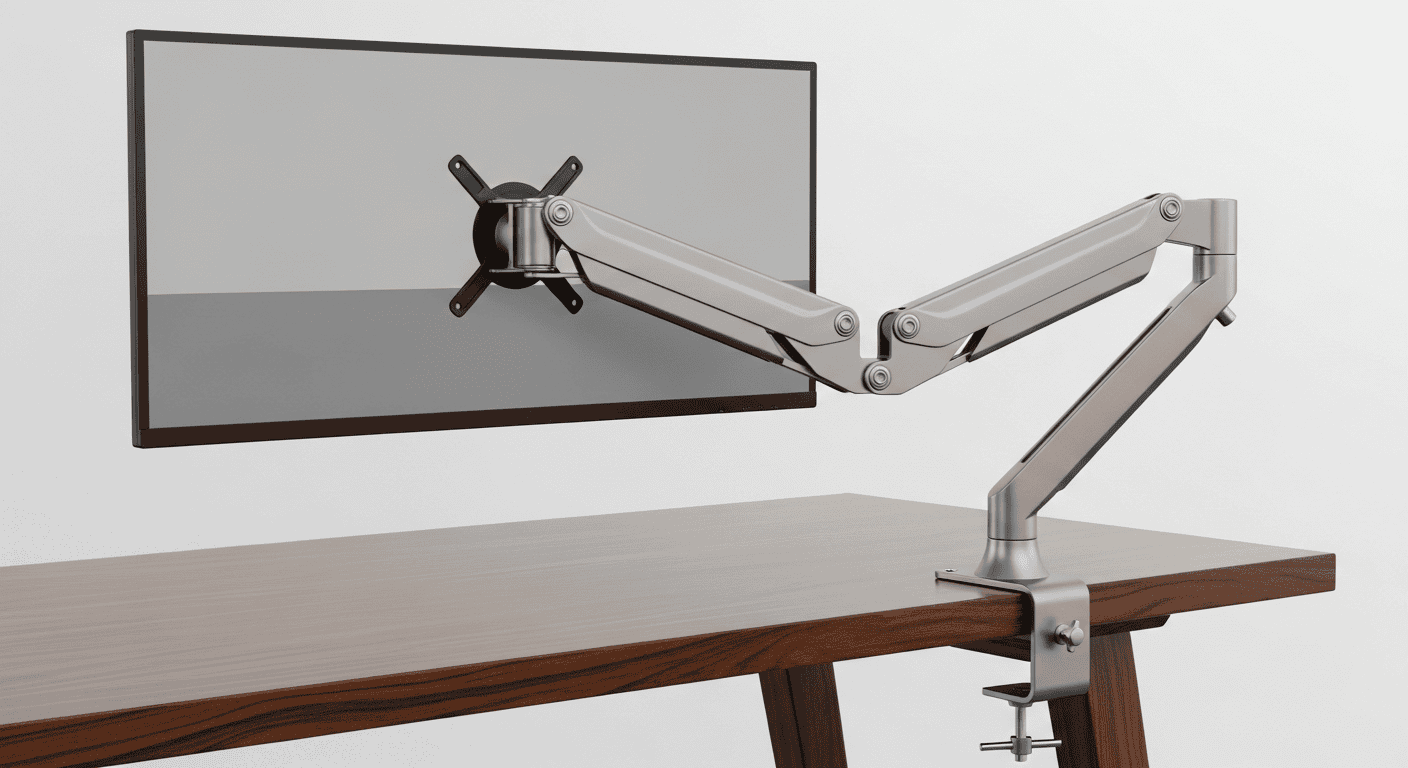 Ergotron LX monitor arm holding a large ultrawide display at proper eye level