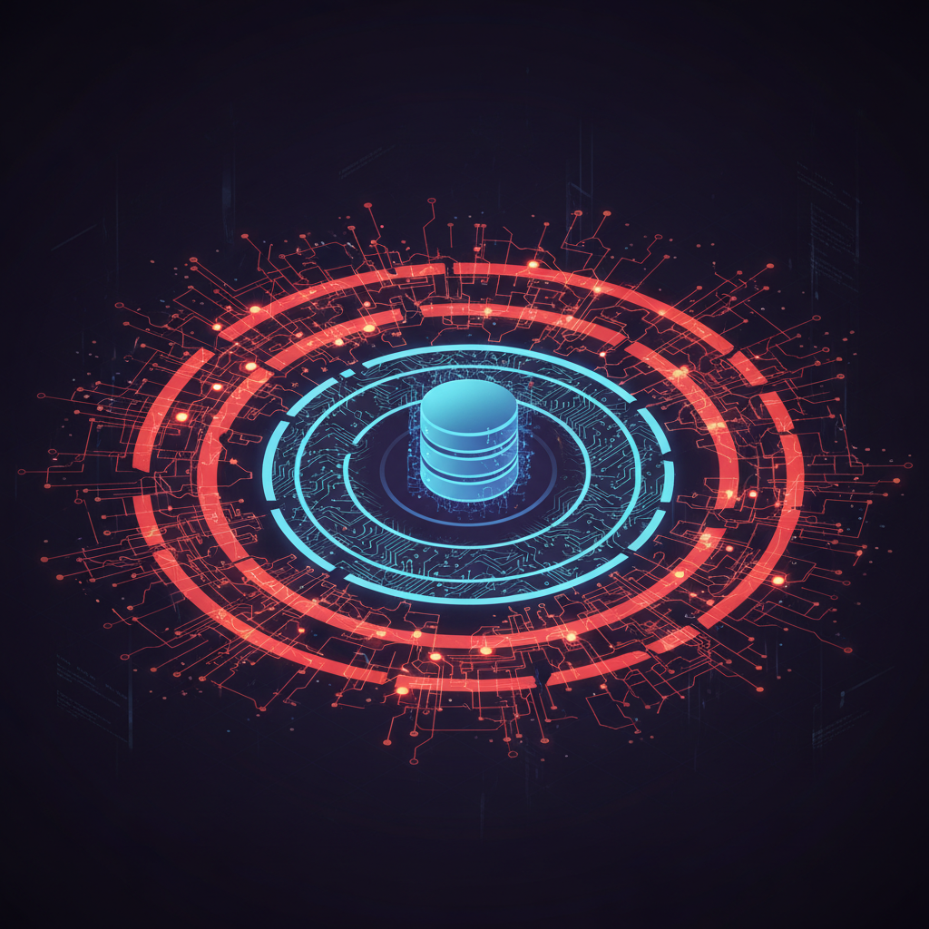 Conceptual diagram of AI agent blast radius shown as concentric rings of permission scope around a central database