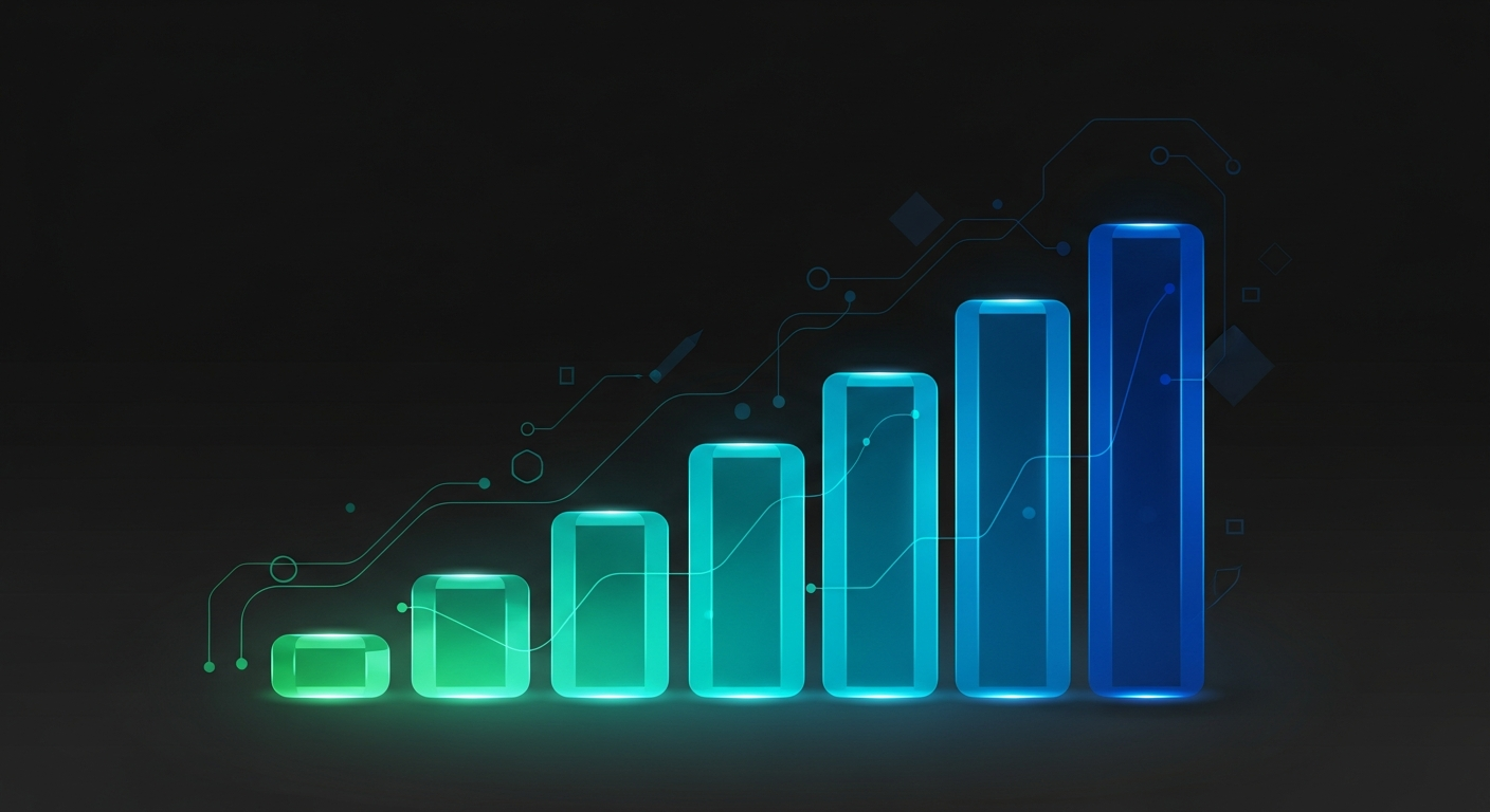 Stylized tier ladder of five glowing memory bars increasing in size from left to right, representing VRAM tiers from small to unlimited for local LLM model picks
