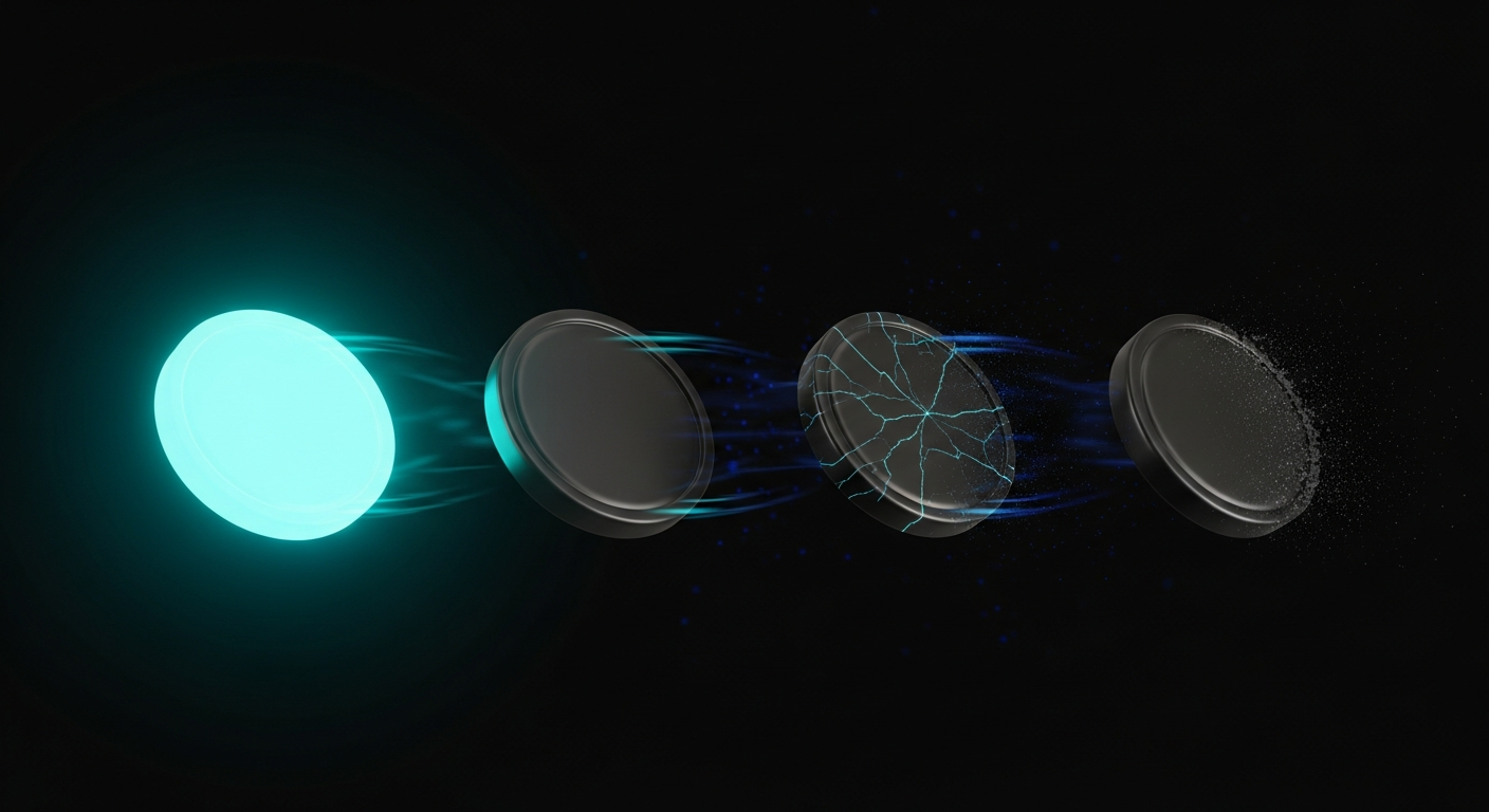 Four glowing tokens arranged left to right showing progressive fade and decay, representing the rapid model churn that makes today's local LLM picks stale fast