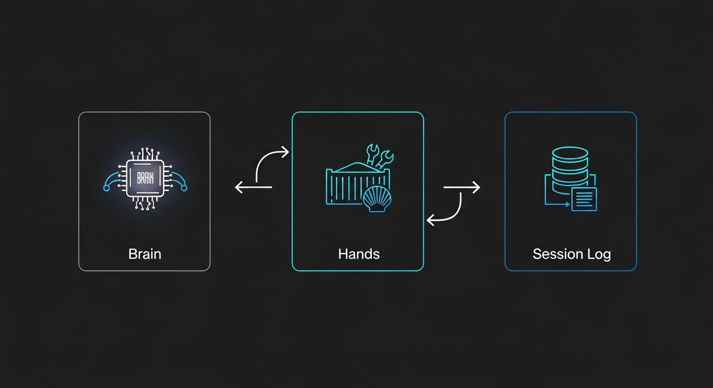 Anthropic Managed Agents brain hands session architecture decoupling diagram