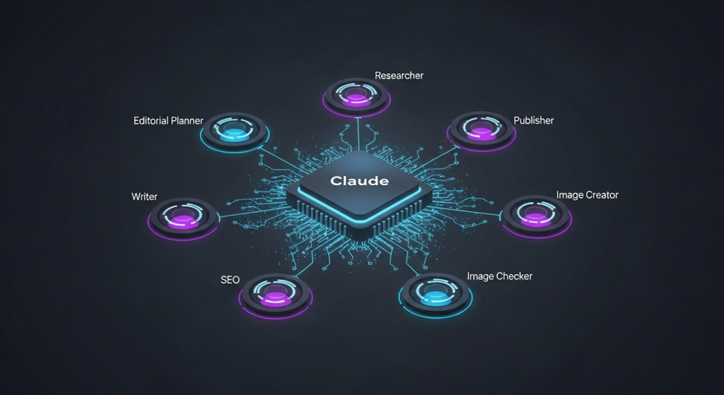 claude managed agents pipeline orchestration dark tech visualization