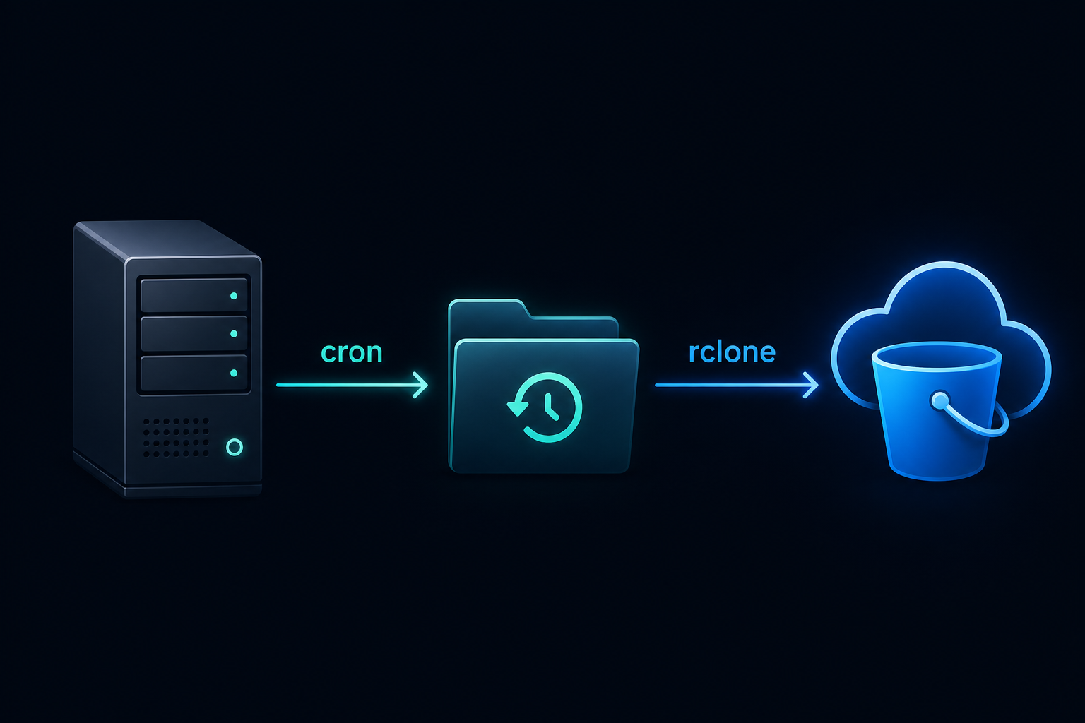 Vaultwarden backup strategy showing local cron backup synced to off-site cloud storage with rclone