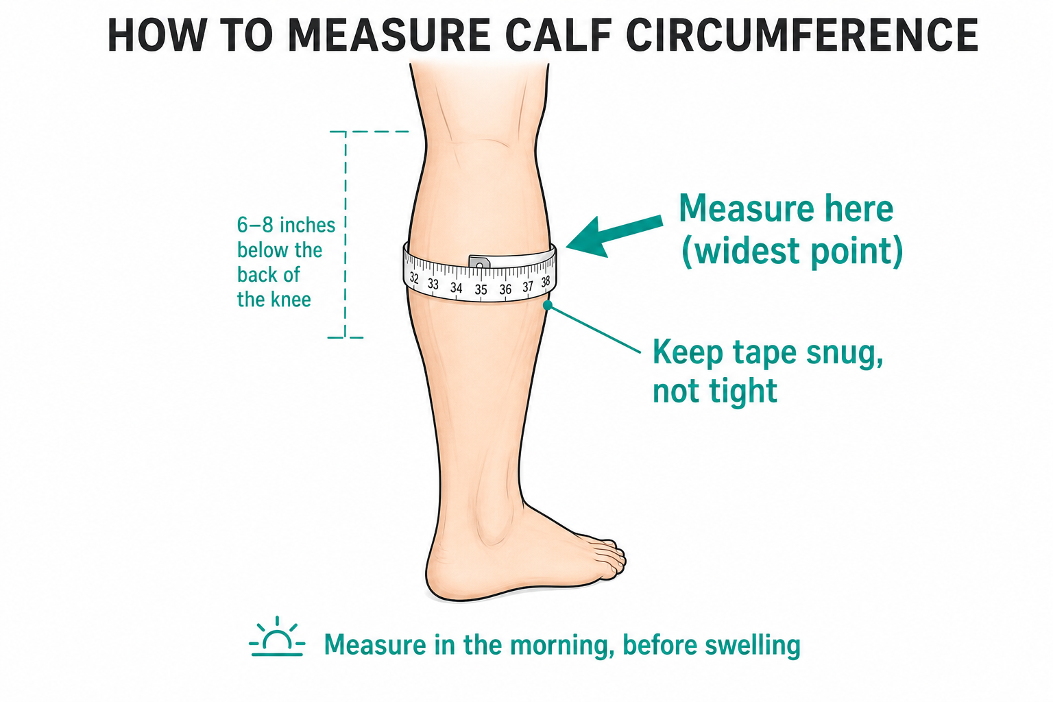 Diagram showing where to measure calf circumference for compression sock sizing