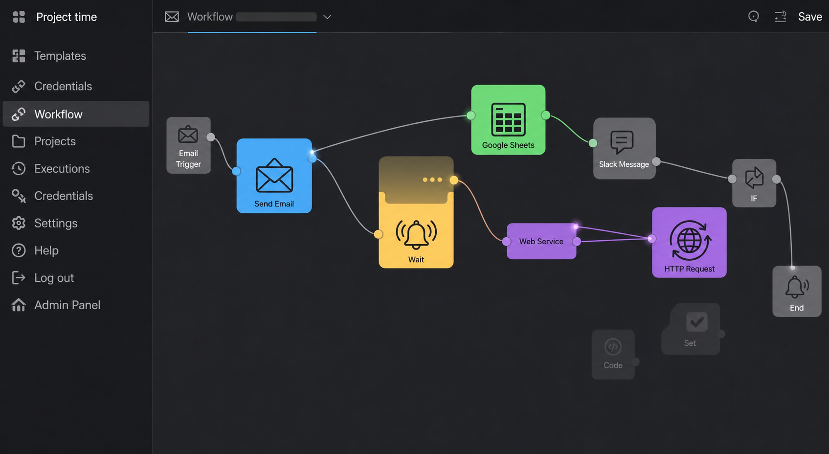 n8n visual workflow builder canvas with connected automation nodes