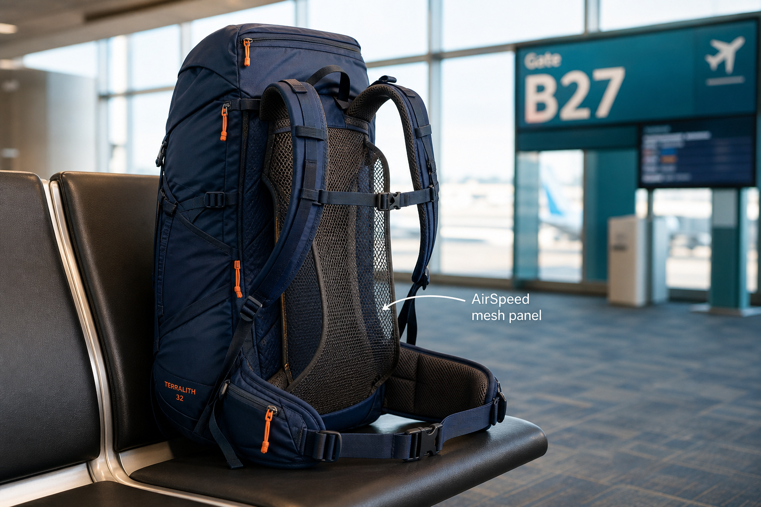 Osprey Tropos 32 backpack suspended mesh back panel at airport
